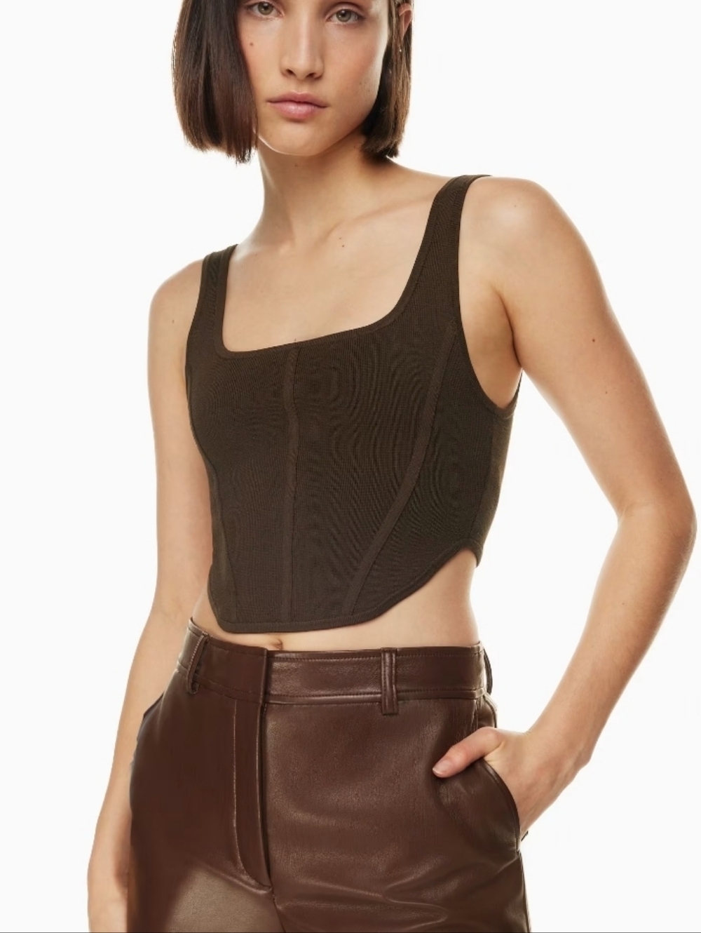 Aritzia Babaton Sculpt Knit Bustier Cropped Tank Brown Minimalist Size Small